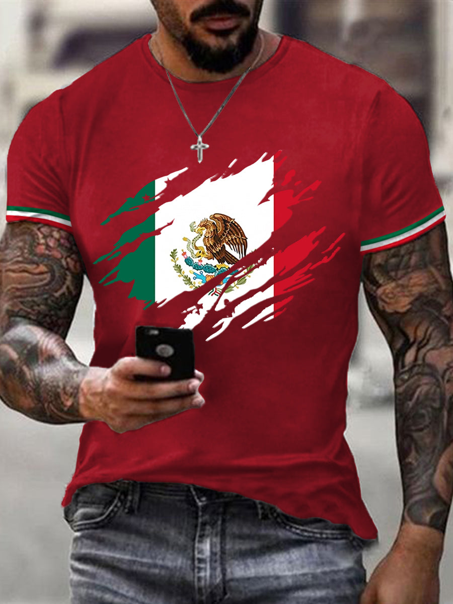 Camiseta casual mexicana del día de la independencia mexicana de la impresión de la bandera de los hombres