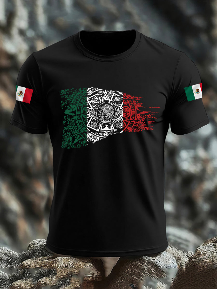 Camiseta casual del día de independencia mexicano de la impresión de la bandera del imperio azteca de los hombres