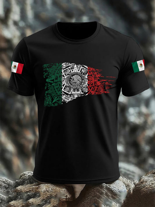 Camiseta casual del día de independencia mexicano de la impresión de la bandera del imperio azteca de los hombres