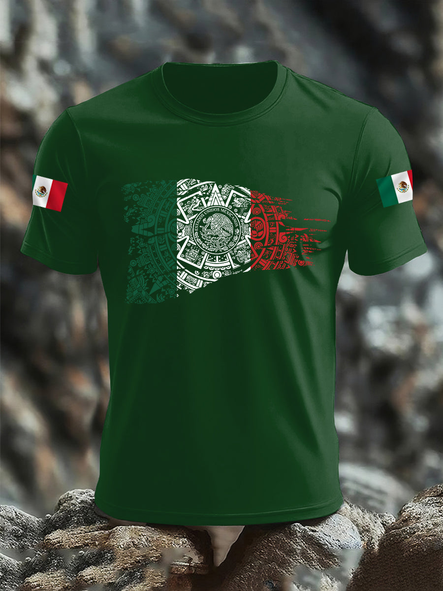 Camiseta casual del día de independencia mexicano de la impresión de la bandera del imperio azteca de los hombres