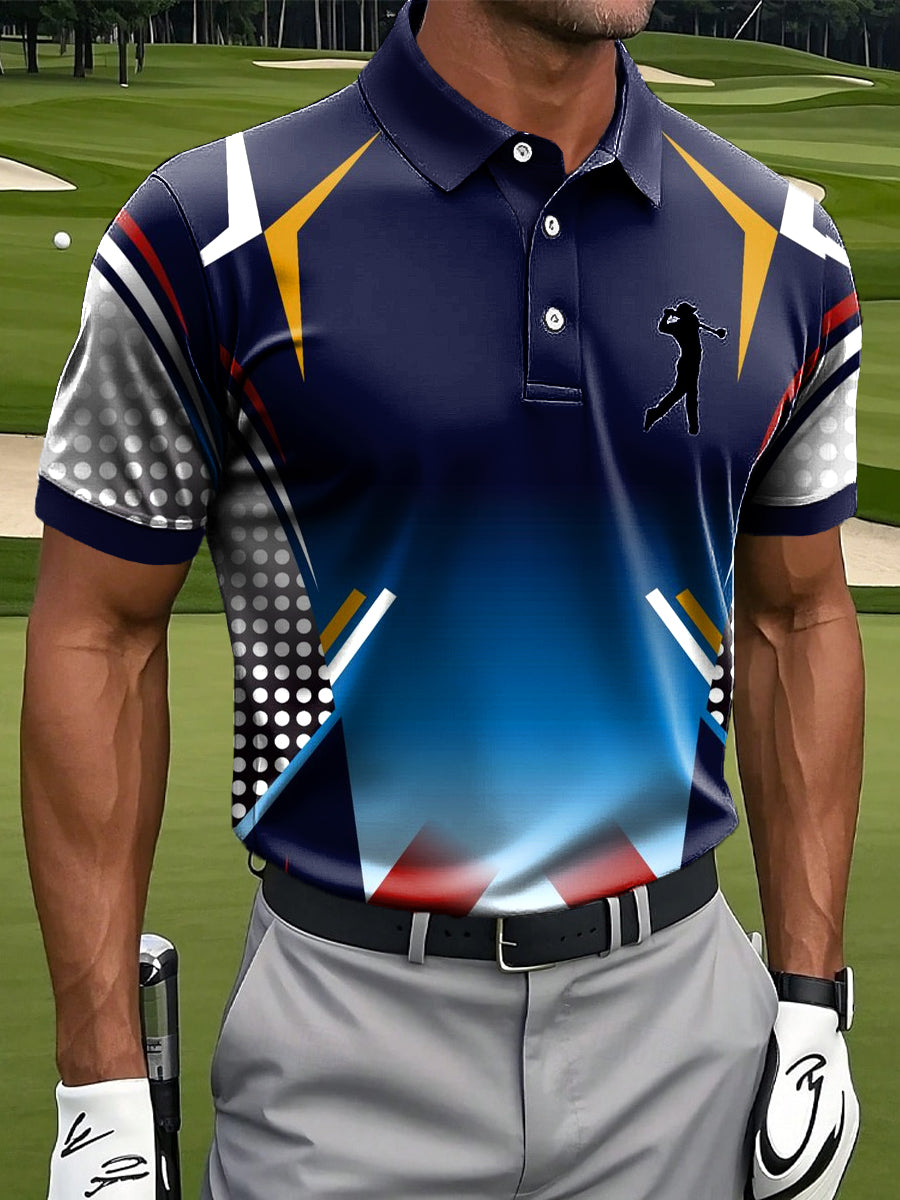 Línea de gradiente abstracto de los hombres Color Art Printing Casual Business Polo Shirt