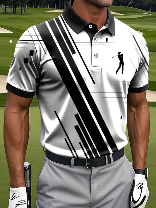 Polo de negocios casual de la impresión del arte de la raya abstracta retro de los hombres