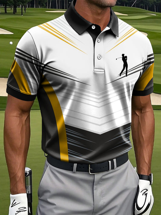 Polo de negocios casual con estampado de arte geométrico de los hombres