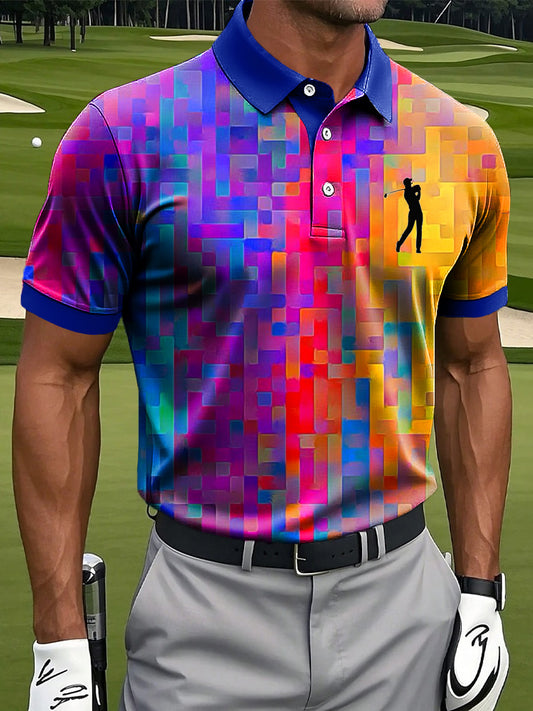 Hombres Retro Arco Iris geométrico pintura al óleo arte impresión Casual negocio Polo camisa