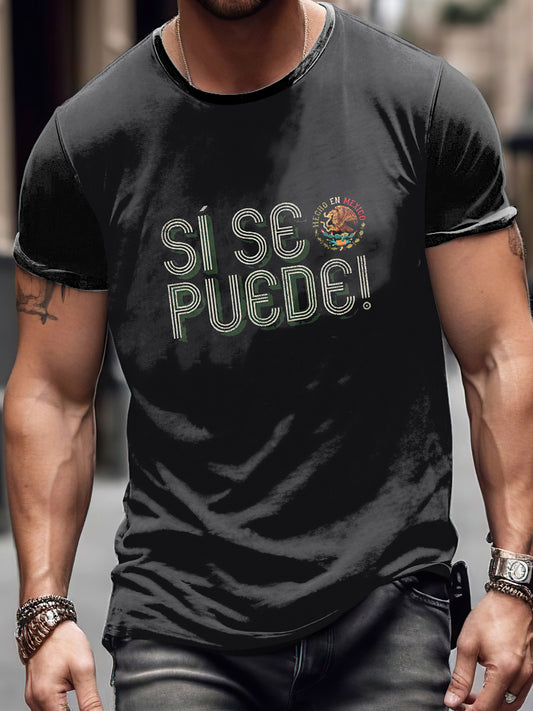 Camiseta de manga corta de moda vintage con estampado Si Se Puede para hombre
