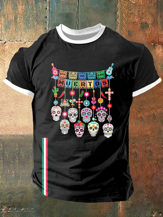 Dia De Los Muertos Print Vintage Fashion camiseta de manga corta