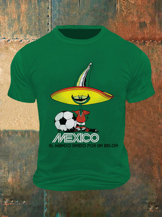 Camiseta de manga corta México Football Team Print Vintage Fashion para hombre