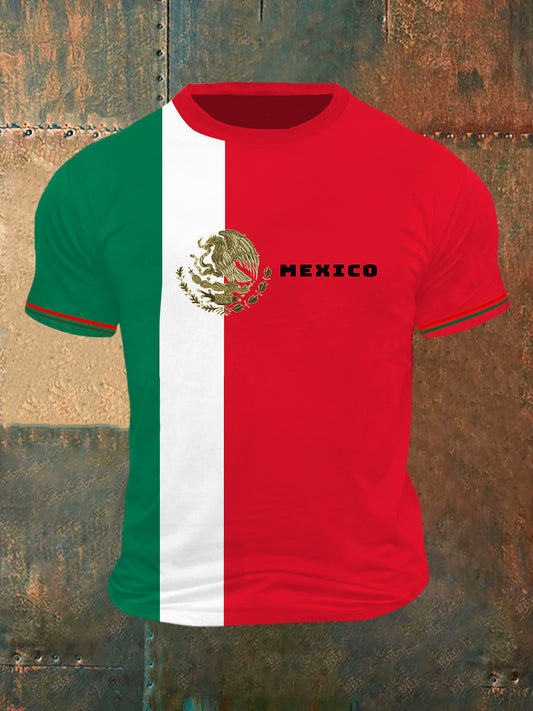 Camiseta de manga corta México Badge Print Vintage Fashion para hombre