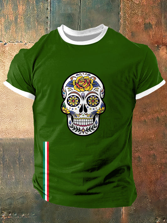 Camiseta de manga corta de moda vintage con estampado de máscara mexicana para hombre
