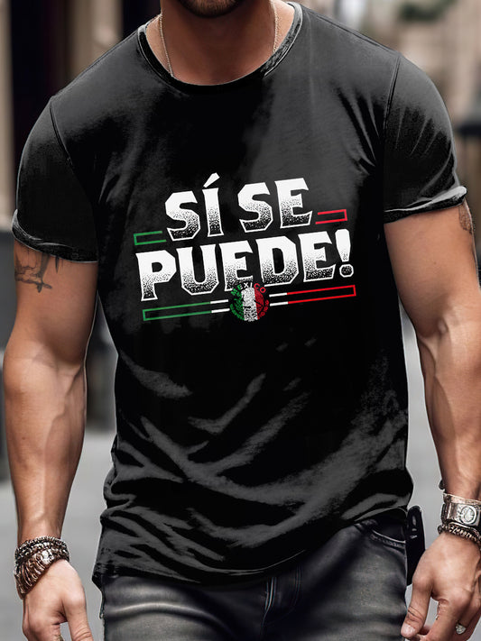 Camiseta de manga corta de moda vintage con estampado Si Se Puede para hombre