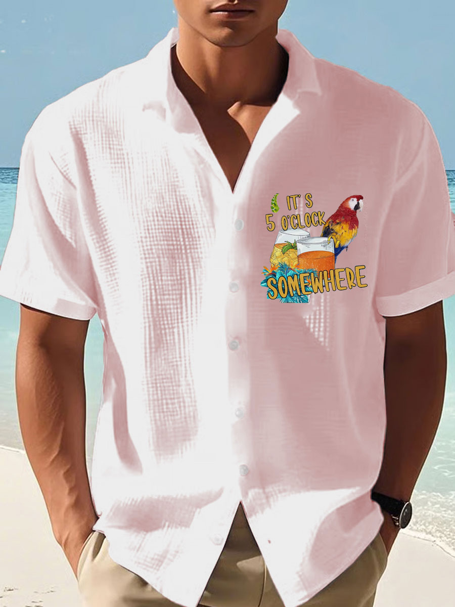 Hombres Es 5 En Punto En Algún Lugar Imprimir Casual Camisa de Manga Corta