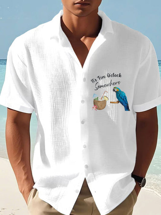 Hombres Es 5 En Punto En Algún Lugar Imprimir Casual Camisa de Manga Corta