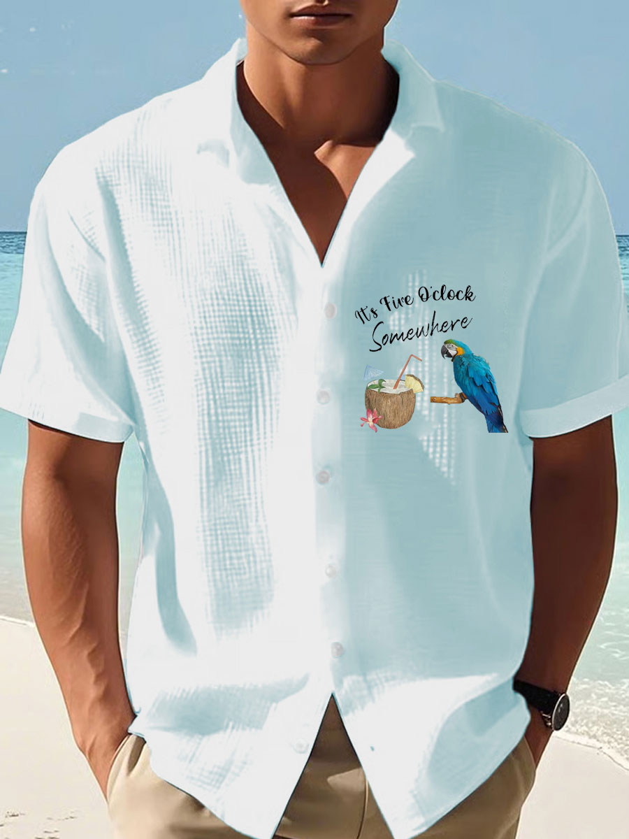 Hombres Es 5 En Punto En Algún Lugar Imprimir Casual Camisa de Manga Corta