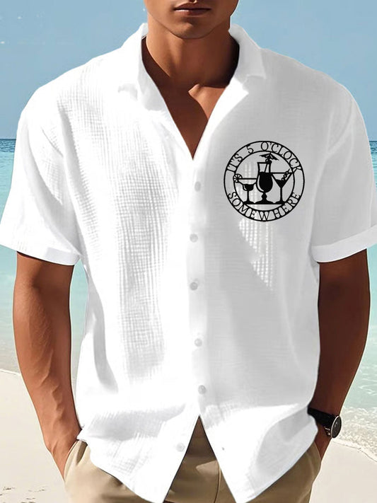 Hombres Es 5 En Punto En Algún Lugar Imprimir Casual Camisa de Manga Corta
