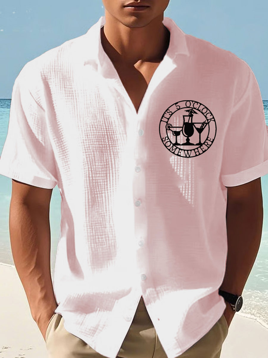 Hombres Es 5 En Punto En Algún Lugar Imprimir Casual Camisa de Manga Corta