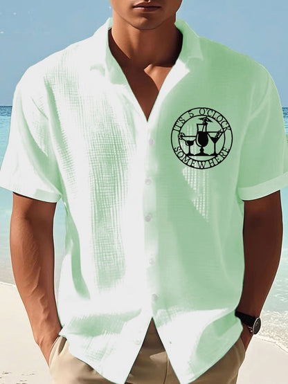 Hombres Es 5 En Punto En Algún Lugar Imprimir Casual Camisa de Manga Corta