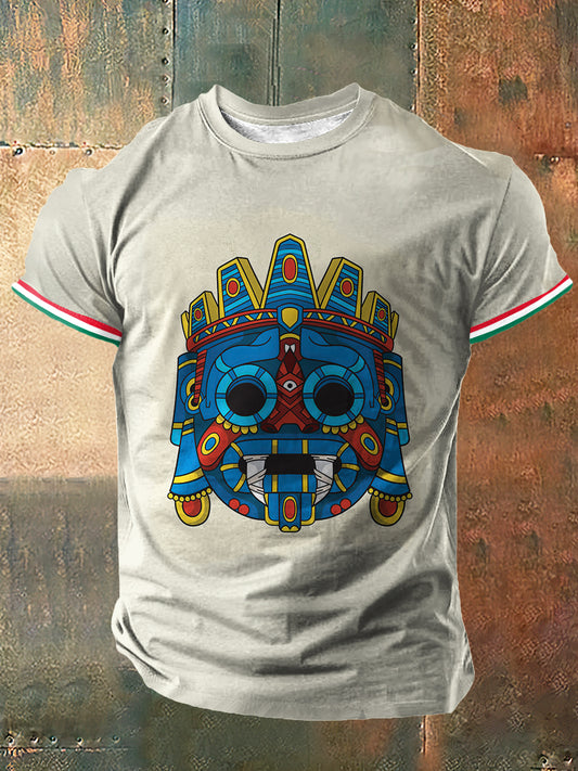 Camiseta de manga corta Azteca God Print Vintage Fashion para hombre