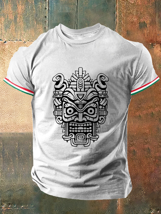 Camiseta de manga corta Azteca God Print Vintage Fashion para hombre
