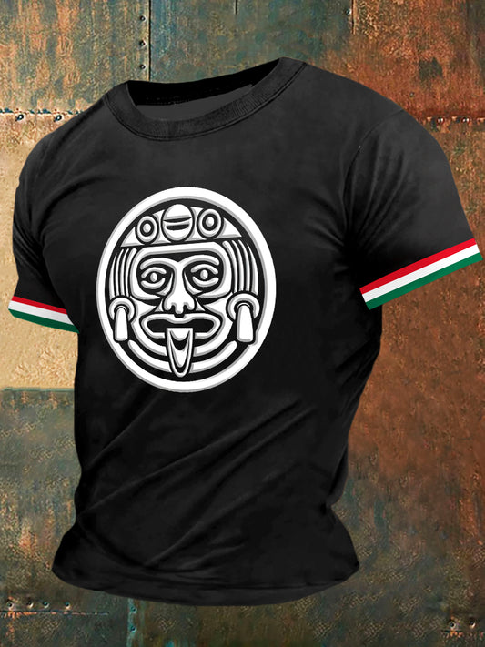 Camiseta de manga corta de moda vintage con estampado de máscara para hombre