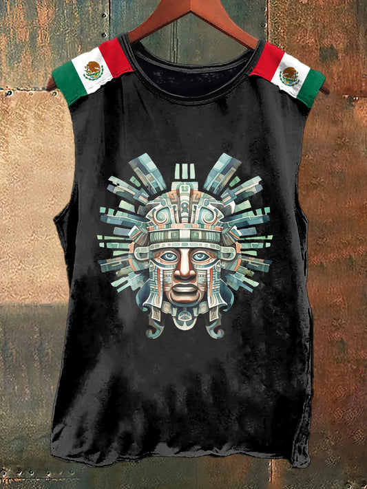 Camiseta sin mangas de la manera de la vendimia de la impresión de la máscara de Azteca de los hombres