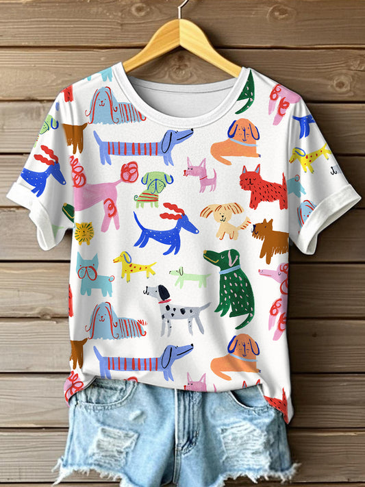 Camiseta con estampado de arte de perro para mujer