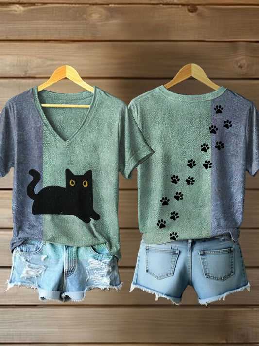 Camisetas de mujer con estampado de gato negro