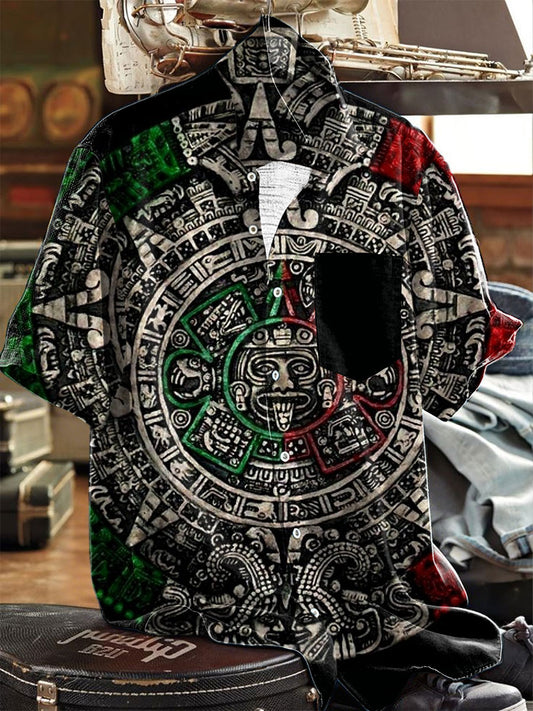 Camisa estampada maya azteca de México Fiesta Cinco De Mayo para hombre