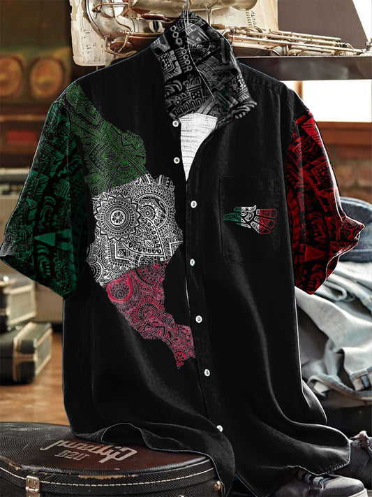 Camisa estampada maya azteca de México Fiesta Cinco De Mayo para hombre