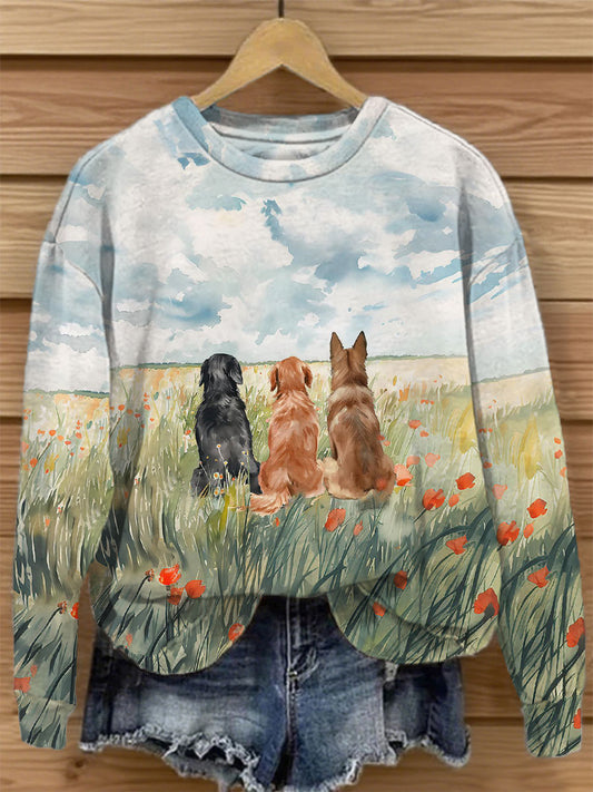 Sudadera casual con estampado de perro para mujer