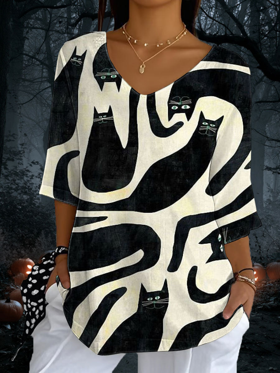 Mujer Gato Estampado Casual Media Manga Top