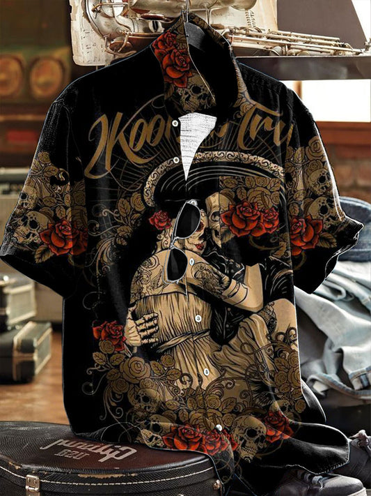 Hombres Mexican Fiesta Cinco De Mayo Skull Floral Art Impreso Camisa