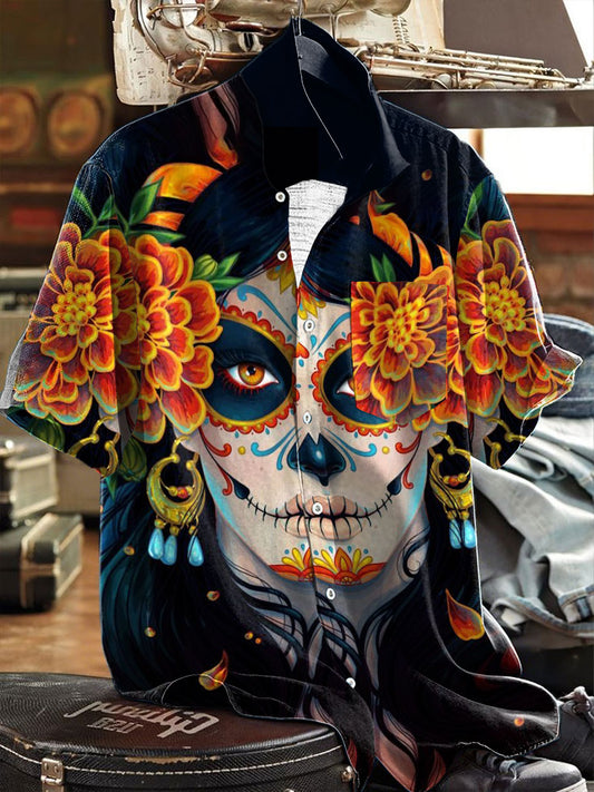 Hombres Mexican Fiesta Cinco De Mayo Skull Floral Art Impreso Camisa