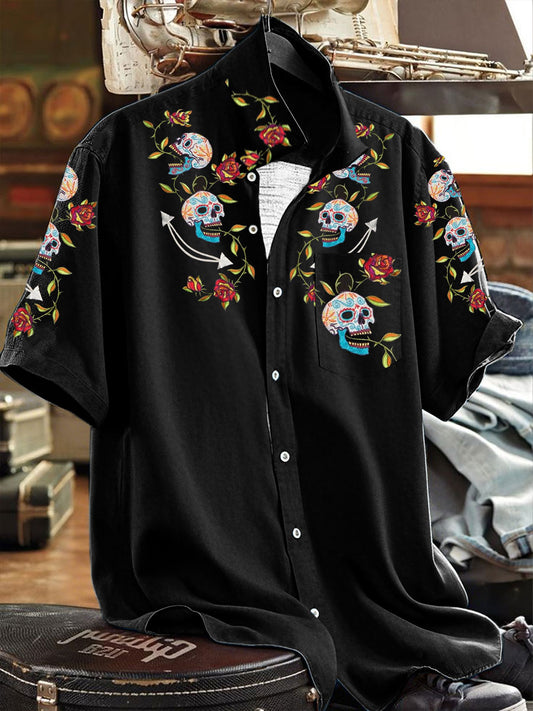 Hombres Mexican Fiesta Cinco De Mayo Skull Floral Art Impreso Camisa