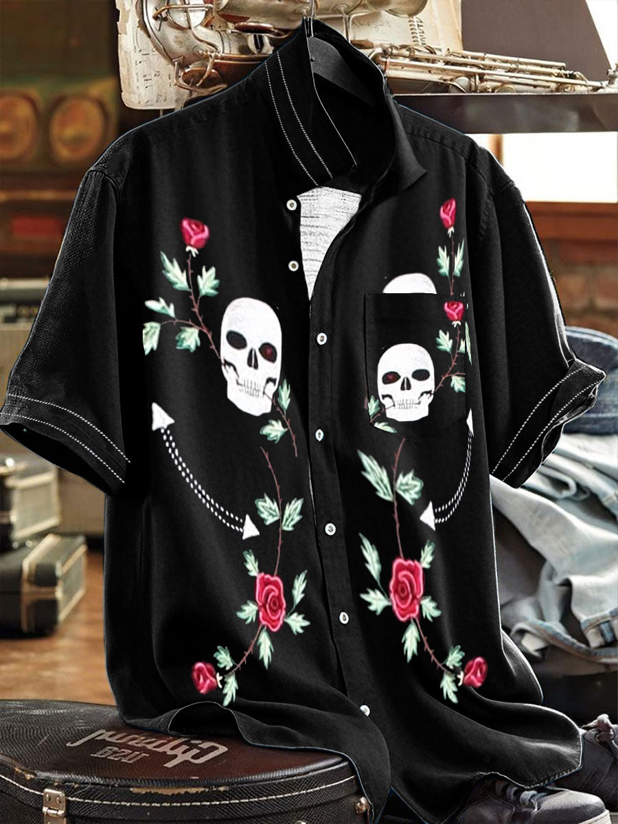 Hombres Mexican Fiesta Cinco De Mayo Skull Floral Art Impreso Camisa