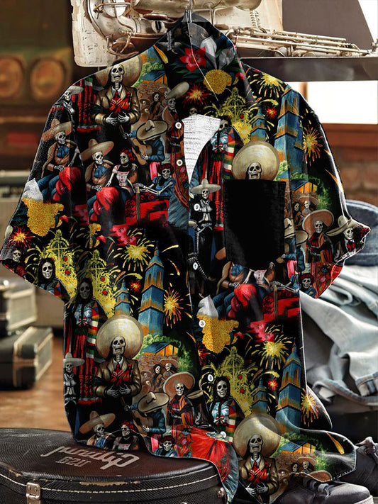 Camisa estampada arte floral mexicano Fiesta Cinco De Mayo para hombre