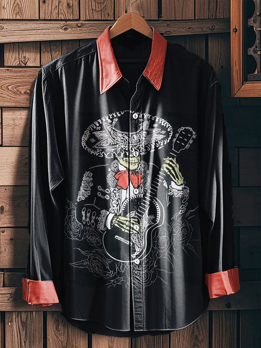 Camisa mexicana de la música del cráneo de la fiesta Cinco de Mayo de los hombres impresa