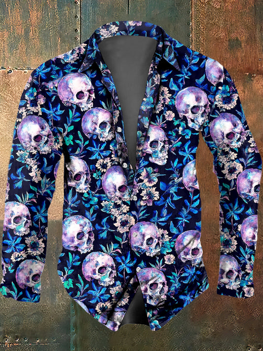 Hombres Psychedelic Flower Skull Print Casual Camisa de manga larga