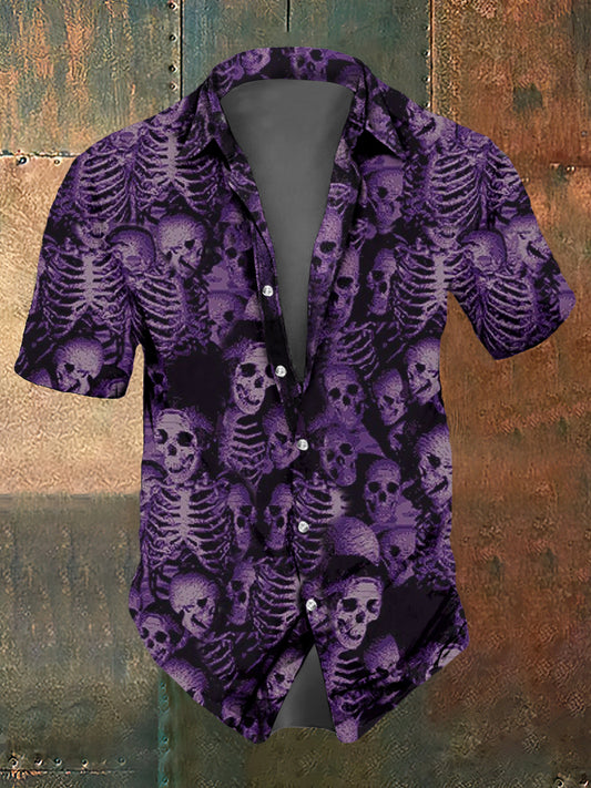 Camisa de manga corta casual con estampado de cráneo psicodélico abstracto para hombre