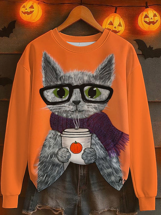 Sudadera con estampado de gato para mujer