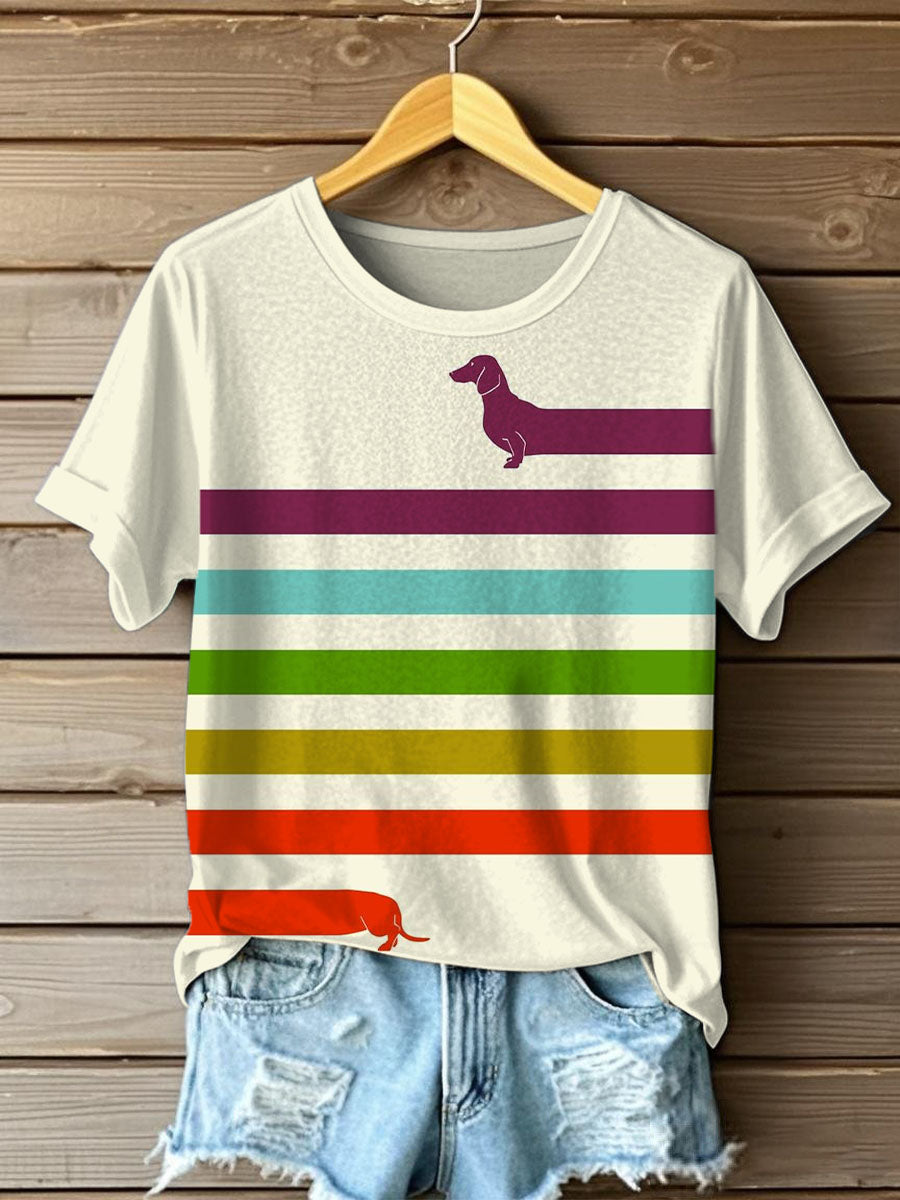 Camiseta divertida de manga corta con estampado de Dachshund para mujer