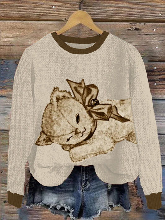 Sudaderas con textura estampada de gato de mujer