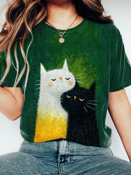Camiseta de la impresión del arte de la pintura al óleo de los gatos lindos de las mujeres