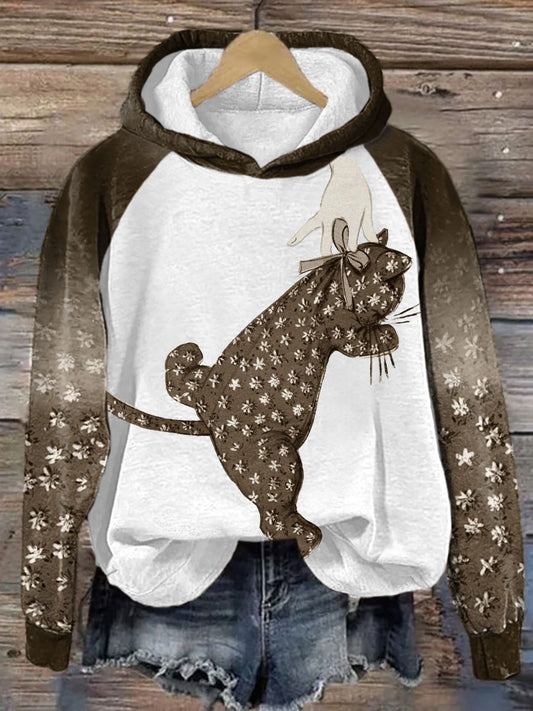 Sudadera con capucha Cat Print para mujer