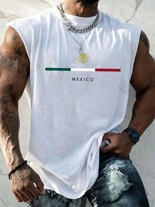 Hombres Mexican Flag Print Casual Tank Top