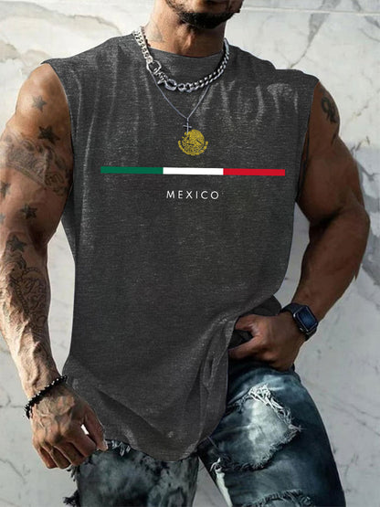 Hombres Mexican Flag Print Casual Tank Top