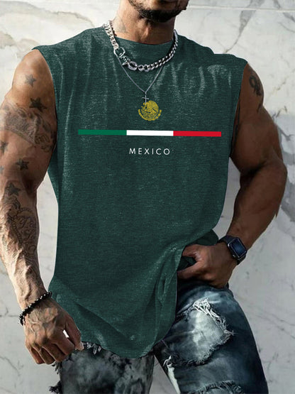 Hombres Mexican Flag Print Casual Tank Top