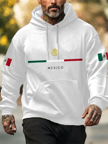 Hombres Mexican Flag Print Casual Hoodie