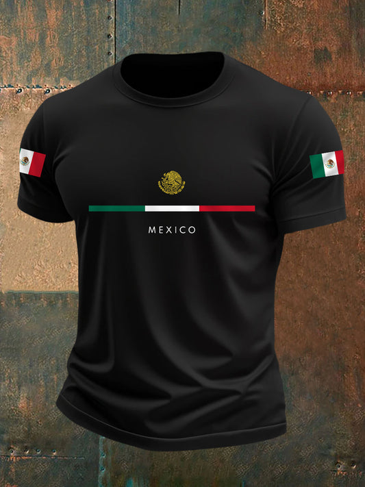Camiseta casual con estampado de bandera mexicana para hombre