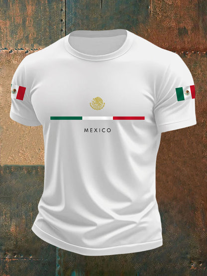 Camiseta casual con estampado de bandera mexicana para hombre