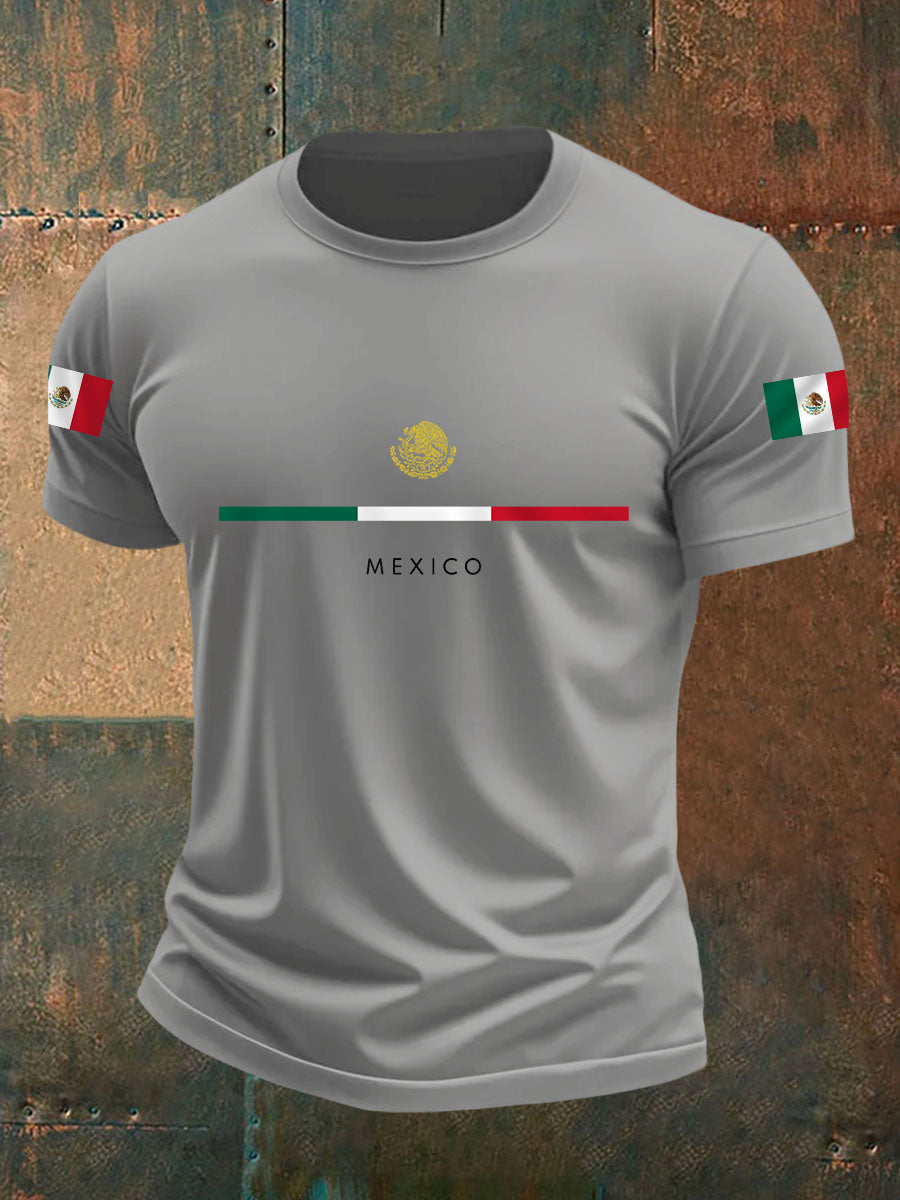 Camiseta casual con estampado de bandera mexicana para hombre